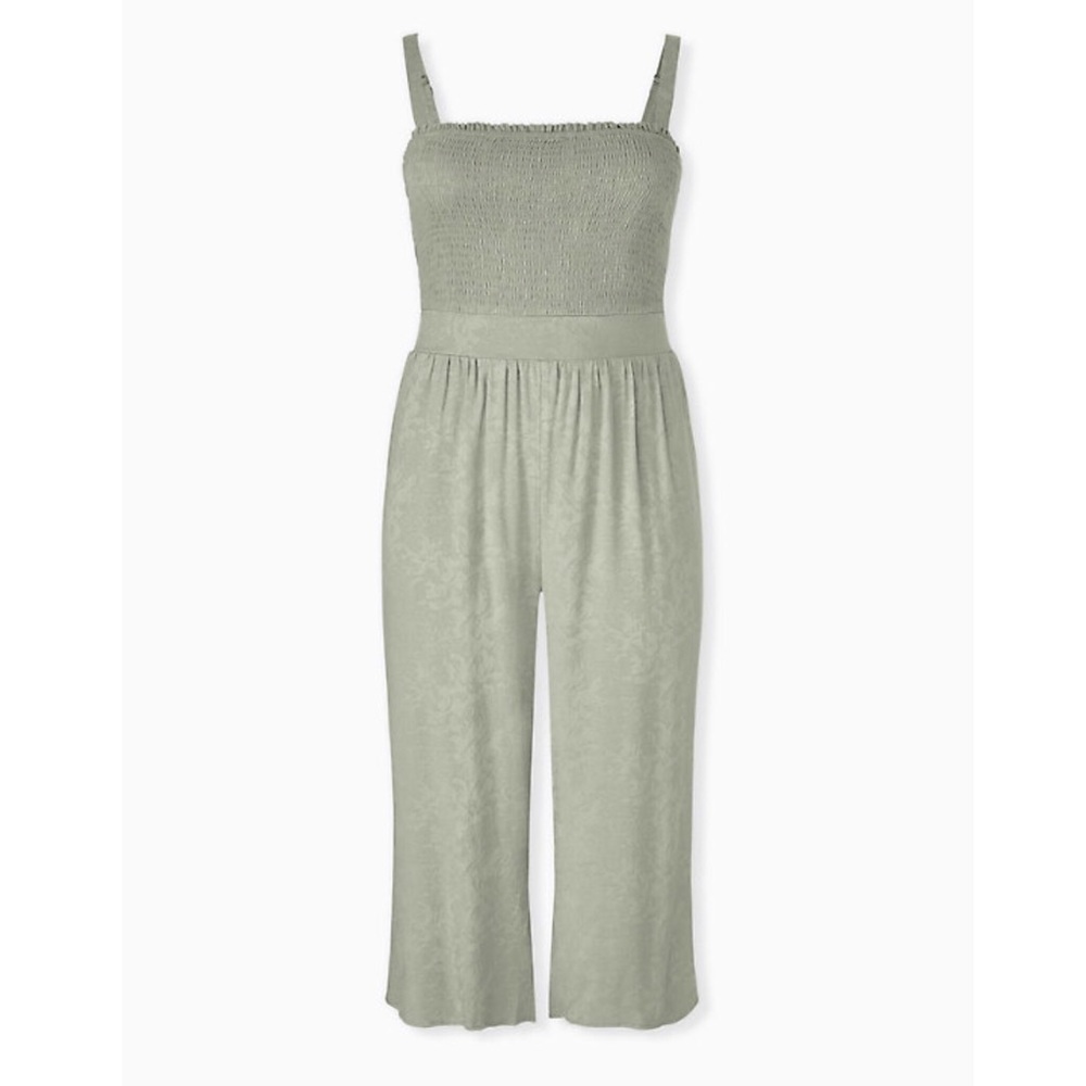 Torrid Sage Jacquard Smocked Culotte Jumpsuit